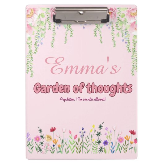 ピンクのパーソナライズされた野草庭園 クリップボード (正面)
