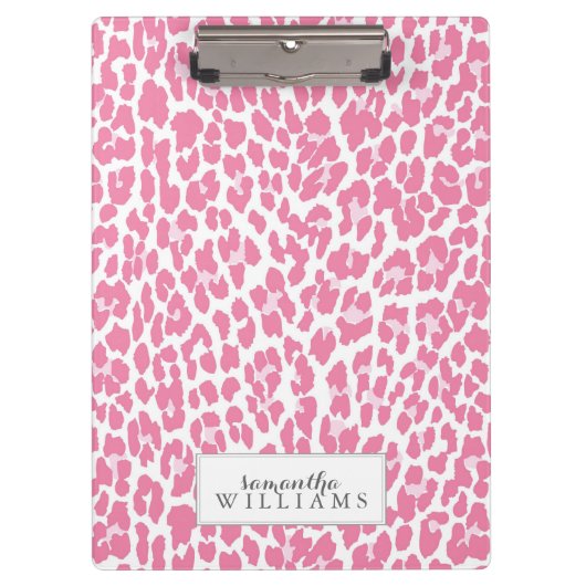 ピンクのパーソナライズなヒョウパターン クリップボード (正面)