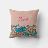 ピンクのパーソナライズなヴィンテージの孔雀 クッション (裏面)