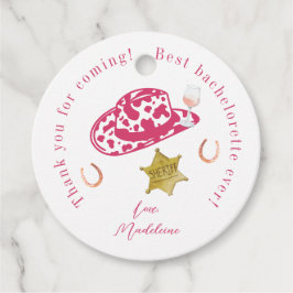 ピンクのパーソナライズカウガールハットカントリー独身最後の夜 フェイバータグ