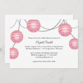 ピンクのパーティーのランタンのベビーシャワーの招待状 招待状 (正面/裏面)