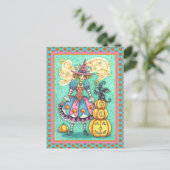 ピンクのパーティーウィッチはハロウィーン魔法、黒猫 シーズンポストカード (スタンド正面)