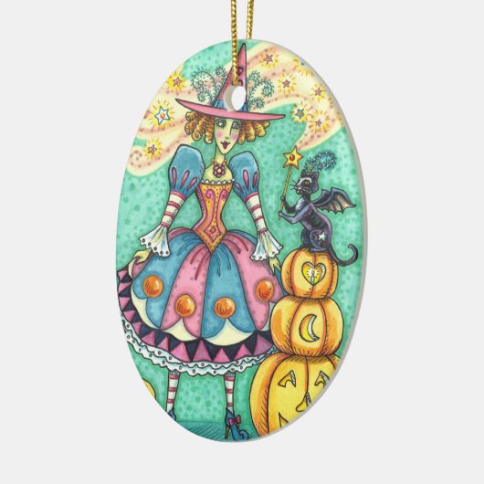 ピンクのパーティーウィッチはハロウィーン魔法、黒猫 セラミックオーナメント (左)