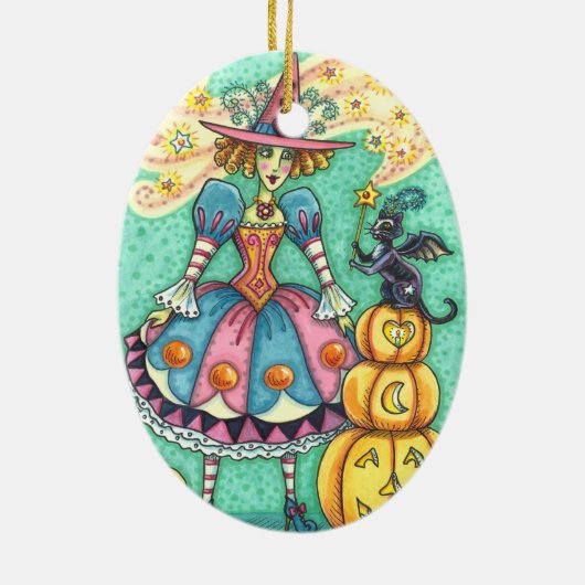 ピンクのパーティーウィッチはハロウィーン魔法、黒猫 セラミックオーナメント (裏面)