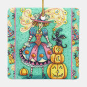 ピンクのパーティーウィッチはハロウィーン魔法、黒猫 セラミックオーナメント (裏面)
