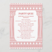 ピンクのパーティークイズ女神パーティーと神殿の列 招待状 (正面)