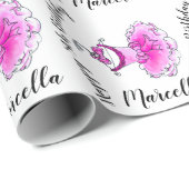 ピンクのパーティードレスのインク入りアートガールズ8歳の誕生日 ラッピングペーパー (ロールコーナー)