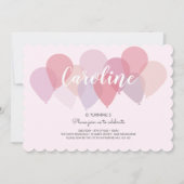 ピンクのパーティーバルーンかわいい誕生日 招待状 (正面)