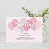 ピンクのパーティーバルーンかわいい誕生日 招待状 (スタンド正面)