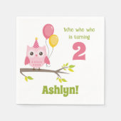 ピンクのパーティーフクロウが2秒誕生日 スタンダードカクテルナプキン (正面)