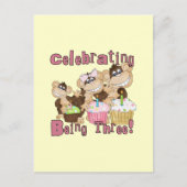 ピンクのパーティーモンキー3rd誕生日Tシャツとギフト インビテーションポストカード (正面)