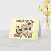 ピンクのパーティーモンキー3rd誕生日Tシャツとギフト カード (黄色い花)