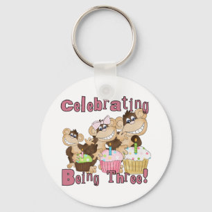 ピンクのパーティーモンキー3rd誕生日Tシャツとギフト キーホルダー