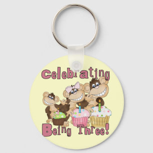 ピンクのパーティーモンキー3rd誕生日Tシャツとギフト キーホルダー