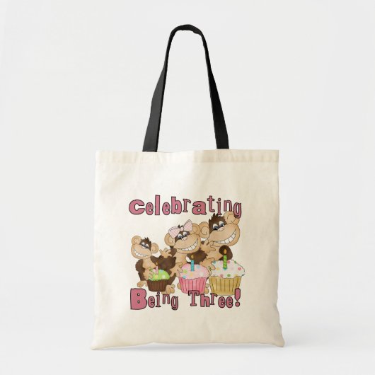 ピンクのパーティーモンキー3rd誕生日Tシャツとギフト トートバッグ (正面)