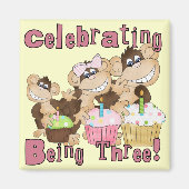 ピンクのパーティーモンキー3rd誕生日Tシャツとギフト マグネット (正面)