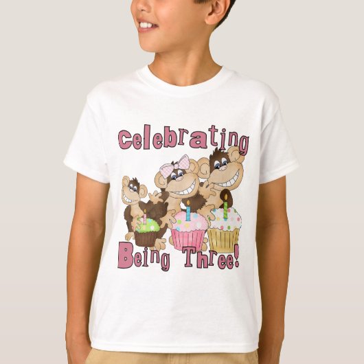 ピンクのパーティーモンキー3rd誕生日Tシャツとギフト Tシャツ (正面)