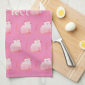 ピンクのパーフェクト猫 キッチンタオル (四つ折り)