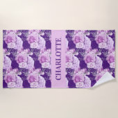 ピンクのパープルのバラの花の名前 ビーチタオル (正面)