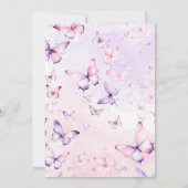ピンクのパープルの水彩蝶のベビーシャワー 招待状 (裏面)
