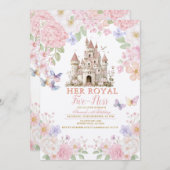 ピンクのパープルの蝶 ロイヤル5歳の誕生日 招待状 (正面/裏面)