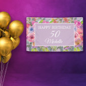 ピンクのパープルの野の花　ハッピー50歳の誕生日 横断幕