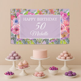 ピンクのパープルの野の花　ハッピー50歳の誕生日 横断幕