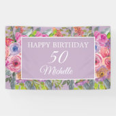 ピンクのパープルの野の花　ハッピー50歳の誕生日 横断幕 (横)