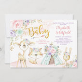ピンクのパープルミントの部族のウッドランドのベビーシャワー 招待状 (正面)