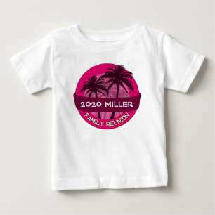 ピンクのパームカスタムツリーの年名懇親会Tシャツ ベビーTシャツ