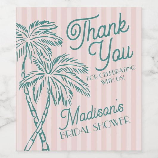 ピンクのパームスプリングのペストルビーチのウェディングシャワーのお土産 ワインラベル (シングルラベル)