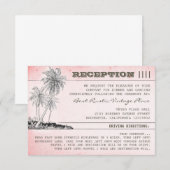 ピンクのパームツリーのトロピカルビーチでの結婚式の披露宴 招待状 (正面/裏面)