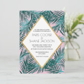 ピンクのパームデコウェディング 招待状 (スタンド正面)