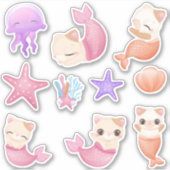 ピンクのパーメイド猫の人魚の女の子 シール (正面)
