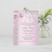 ピンクのパールボウ聖餐式またはバプテスマ 招待状 (スタンド正面)