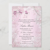 ピンクのパールボウ聖餐式またはバプテスマ 招待状 (正面)