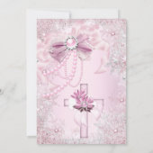 ピンクのパールボウ聖餐式またはバプテスマ 招待状 (裏面)