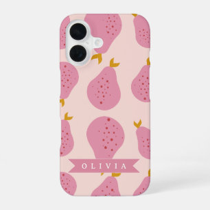 ピンクのパール模様 かわいい女の子向けのフルーツデザインギフト iPhone 16ケース