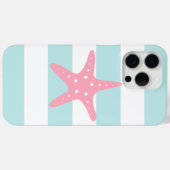ピンクのヒトデのミントストライプ Case-Mate iPhoneケース (裏面 (横))