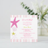 ピンクのヒトデストライプオ航海の、赤ちゃんシャワー 招待状 (スタンド正面)