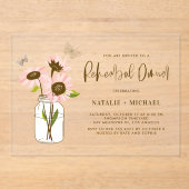 ピンクのヒマワリとメイスンジャーのリハーサルディナー アクリル招待状 (正面)