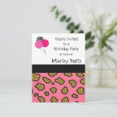 ピンクのヒマワリの葉っぱ柄の誕生日招待状 招待状 (スタンド正面)