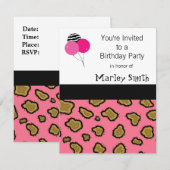 ピンクのヒマワリの葉っぱ柄の誕生日招待状 招待状 (正面/裏面)