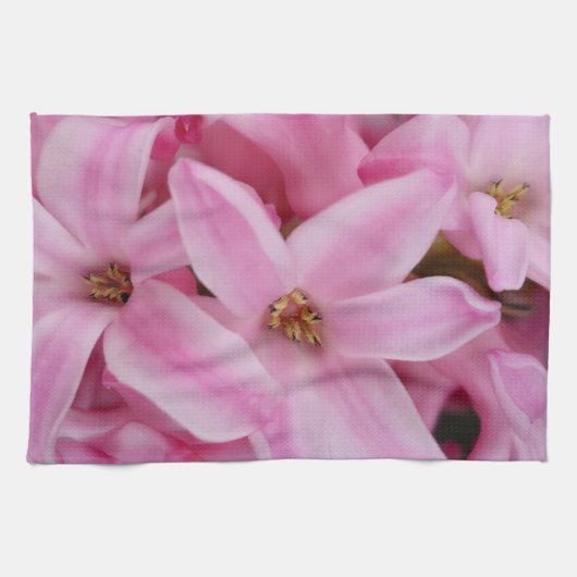 ピンクのヒヤシンスの花 キッチンタオル (横)