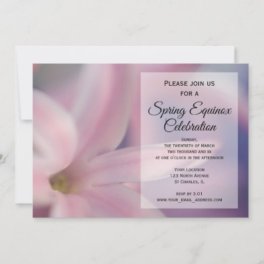 ピンクのヒヤシンスの花 春分の日のお祝い 招待状 (正面)