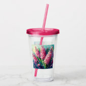 ピンクのヒヤシンスフローラ印象派絵画の アクリルタンブラー (裏面)