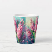 ピンクのヒヤシンスフローラ印象派絵画の カフェラテマグ (正面)