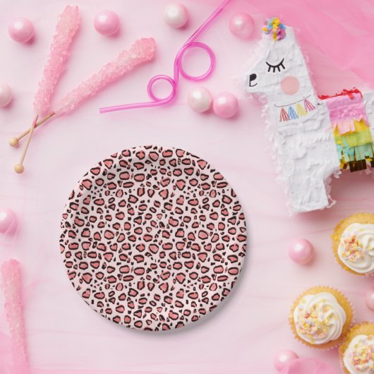 ピンクのヒョウのアニマルプリントパターン ペーパープレート (パーティー)