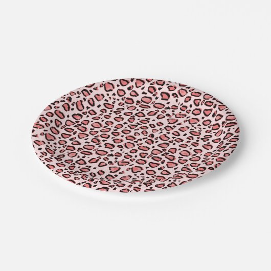 ピンクのヒョウのアニマルプリントパターン ペーパープレート (アングル)