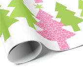 ピンクのヒョウのクリスマスツリー ラッピングペーパー (ロールコーナー)